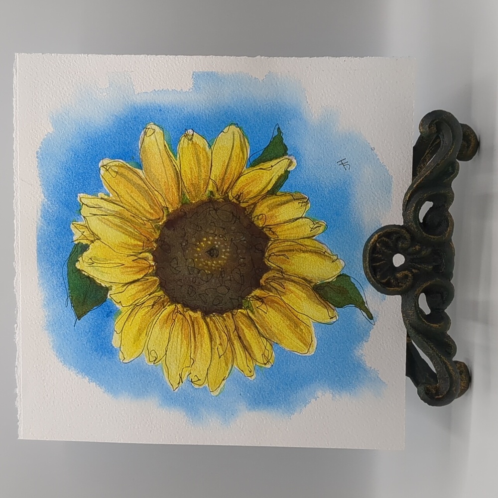 Sunflower Watercolour Painting with Blue Background